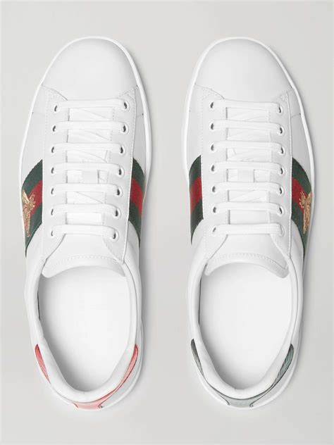 gucci ace watersnake-trimmed appliquéd leather sneakers|gucci faux watersnake embroidered.